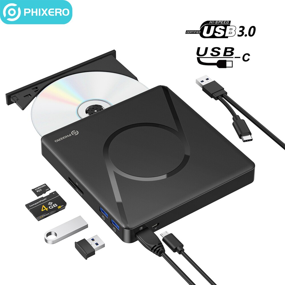 PHIXERO USB 3.0  CŸ   DVD CD  ̺, Ʈ PC ǻ ʿ 3D    CD/DVD